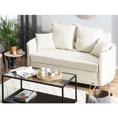 Beliani Sofa Bed 2 Seater HOVIN Fabric Light Beige 1