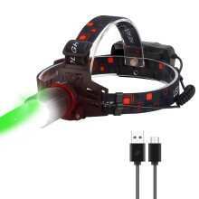 Rechargeable LED Headlamp 2000L Super Bright Adjustable Focus Beam with Green Light for Camping Hunting Hiking