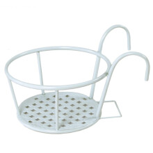 Balcony Railing Planter Holder with Detachable Hooks, Thickened Metal Frame, White Flower Pot Rack