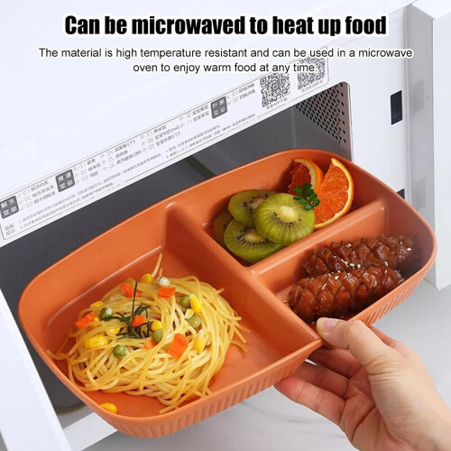 8 Pack Divided Plates, 3 Compartment Unbreakable Plastic Dinner Plates for Portion Control, Reusable Wheat Straw Dishware 2