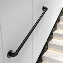8ft Industrial Pipe Handrail Wrought Iron Stair Railing, Easy Installation Loft Style Durable Iron Construction