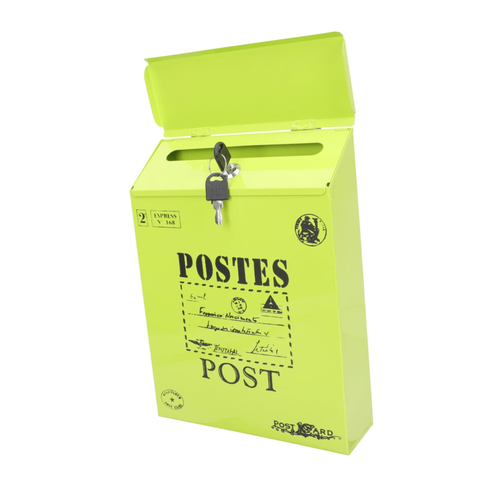 Vintage Iron Wall Mount Mailbox With Key Lock, Green Locking Mail Box For Home And Office 9092120335170