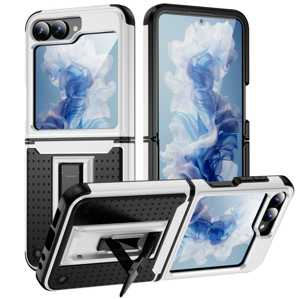 Case With Kickstand, Dual Layer Shockproof Protective Cover White And Black For Samsung Galaxy Z Flip 5 White,Black 9092120335255