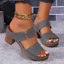 Platform Heels for Women BGrey Size 9 Open Toe Block Heel Sandals with Adjustable Ankle Strap