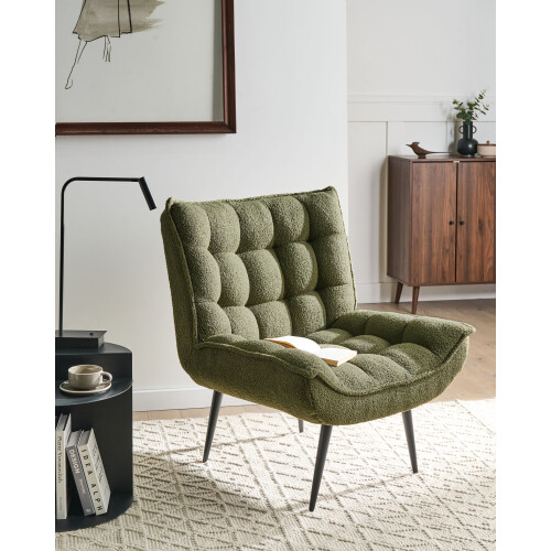 Beliani Armchair ALVESTA Boucle Dark Green 1