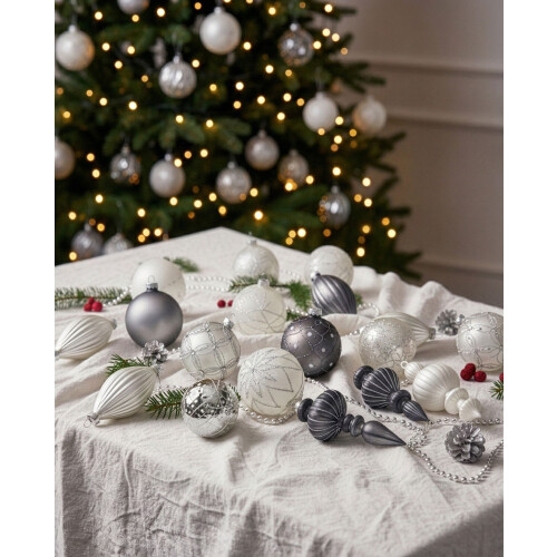Beliani Set of 35 Baubles FROSTFALL Glass Grey 1