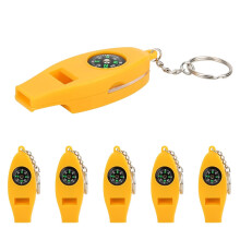 5PCS Outdoor Survival Whistle 4 in 1 Compass with Thermometer and Magnifier for Camping Hiking