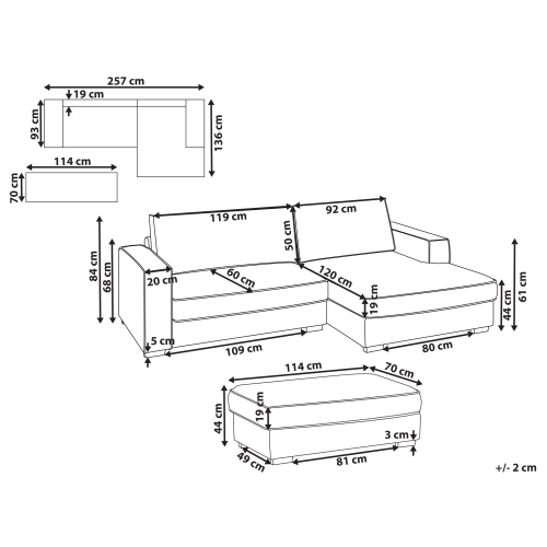 Beliani Corner Sofa RENDERS with Ottoman Boucle Off-White Left Hand 2