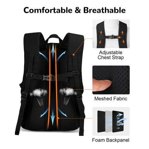 20L Waterproof Hiking Backpack for Men, Lightweight Ripstop Daypack with Chest Strap, Black 2