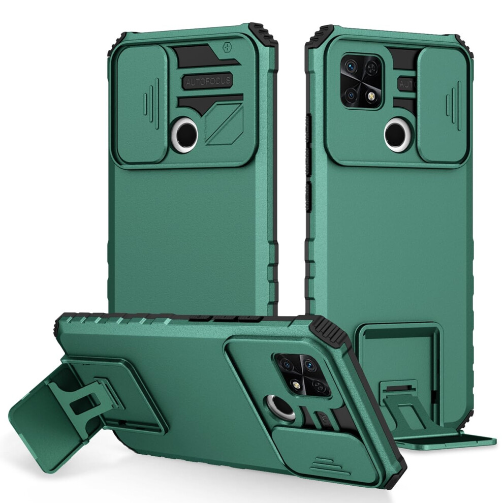 Shockproof Armor Cover With Slide Camera Lens And Kickstand Dark For Redmi 10C And Poco C40 Green 9330225178002