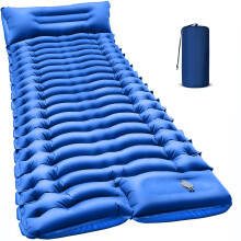 Camping Sleeping Pad with Builtin Pillow and Foot Pump, Compact Inflatable Mat for Backpacking Hiking Travel Blue