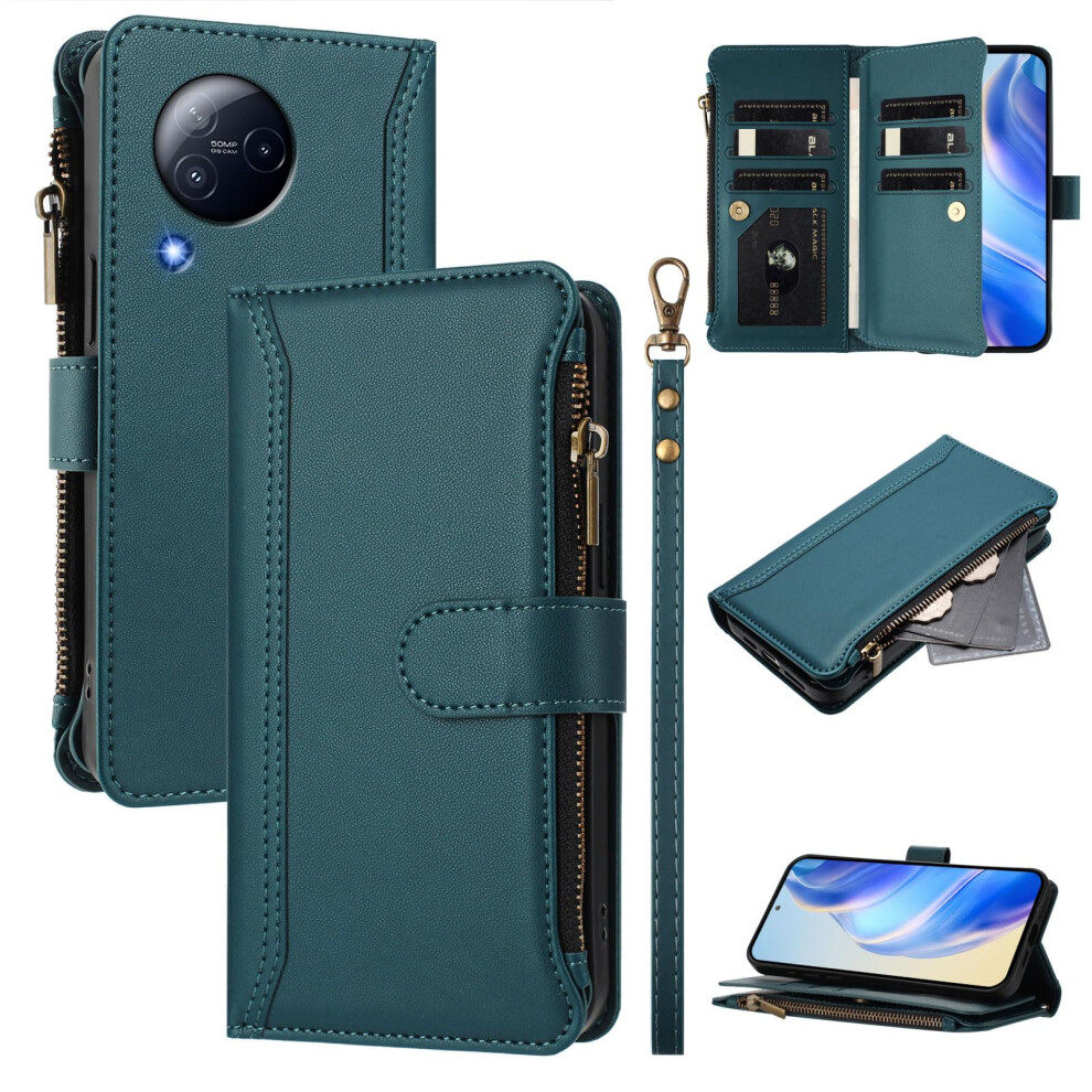 Wallet Case With Zipper Storage, Magnetic Flip Cover, Card Slots And Kickstand Â For Xiaomi Civi 3 Green 9073542857051