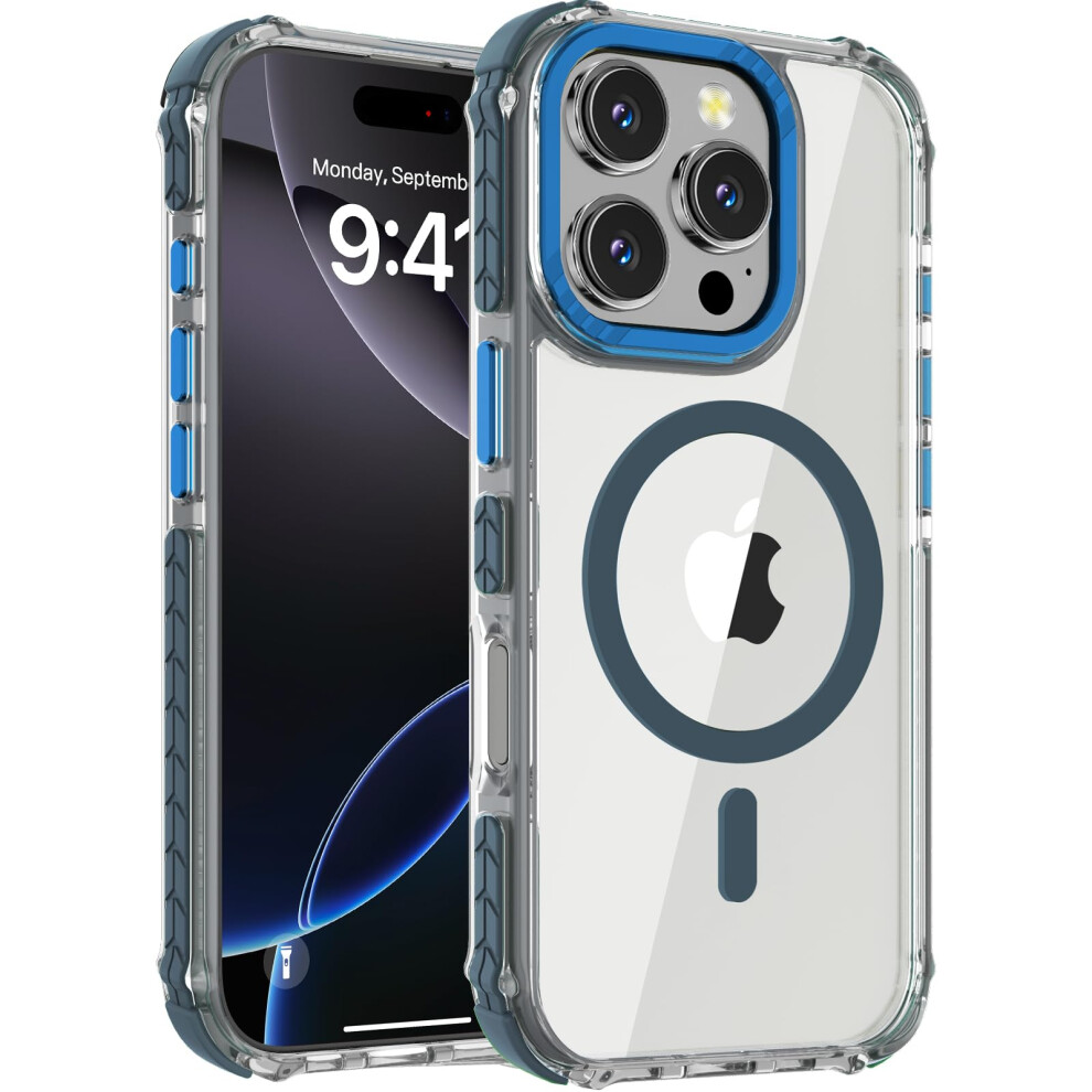 Clear Slim Shockproof Magnetic Cover 10Ft Drop Protection Transparent Case For Magsafe Iphone 16 Pro Blue 9771547711704