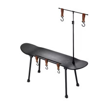 Camping Table with Adjustable Stand and Hooks, Waterproof Wooden Foldable Portable Design for Outdoor Picnic (Black)