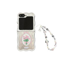 Shockproof Case for Samsung Galaxy Z Flip 5/6 with Wrist Strap, Stylish Tulip Design Soft Silicone Cover for Women Girls