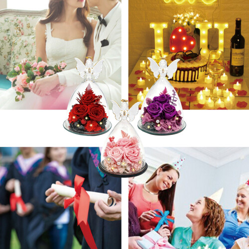 Engel-Glaskuppel, konservierte Rose, Weihnachtsgeschenk für-Rot 2
