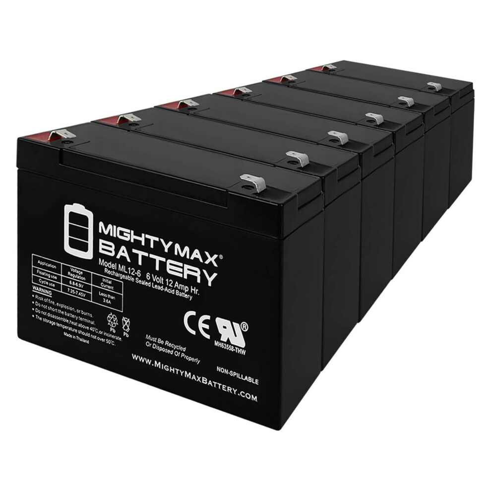 6V 12Ah Sla Battery Pack, Maintenance Sealed Lead Acid Rechargeable Power For Emergency Lighting, 6 Pack 9330225179177