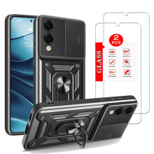 Military Grade Shockproof Protective Case with Kickstand and 2 Pack Screen Protectors for Samsung Galaxy S25 Edge