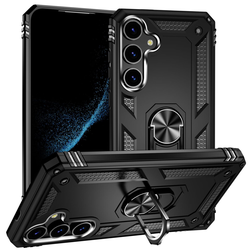 Case For Samsung Galaxy S24 Military Grade Protection With 360 Kickstand Ring Magnetic Car Mount Compatible Black 9330225179313