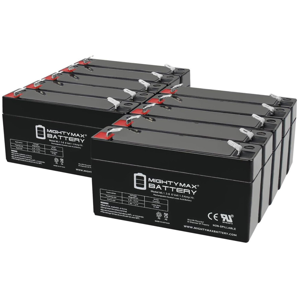 6V 1.3Ah Sealed Lead Acid Rechargeable Agm Battery Pack Of 10 For Alarm And Backup Power 9073542857884