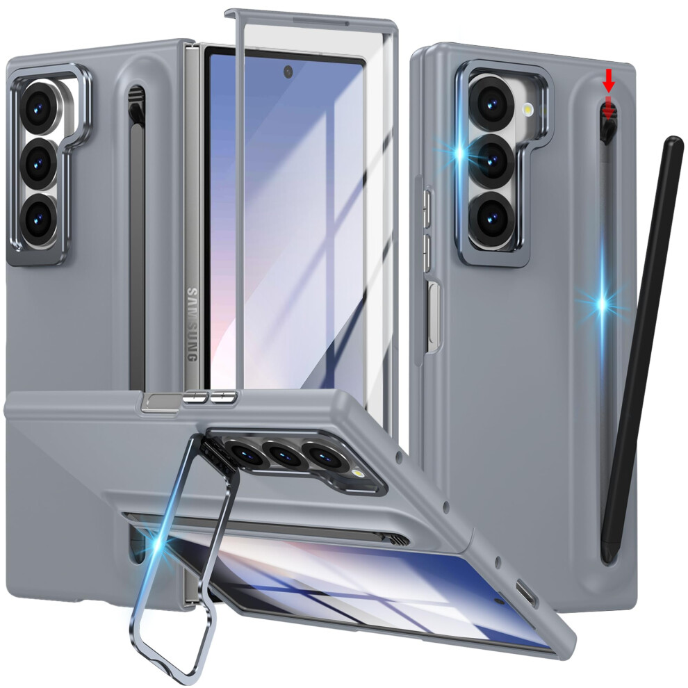 Case For Samsung Galaxy Z Fold 4 With S Pen Holder, Kickstand And Screen Protector, AllâAround Protective Cover Grey 9330225179467