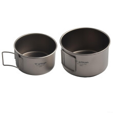Stainless Steel Camping Bowl Set 450ml and 600ml, Lightweight Folding Handle Backpacking Bowl for Outdoor Hiking