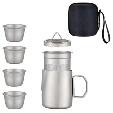 Titanium Tea Set for Camping, Lightweight Durable 350ml Teapot with Detachable Filter and Cups