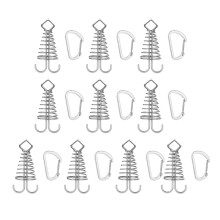 10Pcs Tent Deck Anchors with Spring Buckle, Windproof Camping Tent Stakes for Wooden Deck, Silver