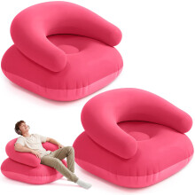 Hot Pink Inflatable Chair Set with Soft Flocking Surface and Ergonomic Back Support for Adults Camping Party Home