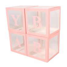 4PCS Transparent Balloon Box Pink Paper Letters