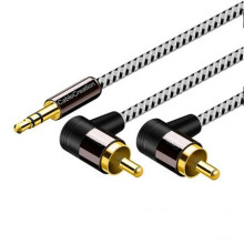 2pcs 3.5mm to RCA Cable 1.64FT, 90 Right Angle Splitter with 24K GoldPlated Connectors for Smartphone and Speaker