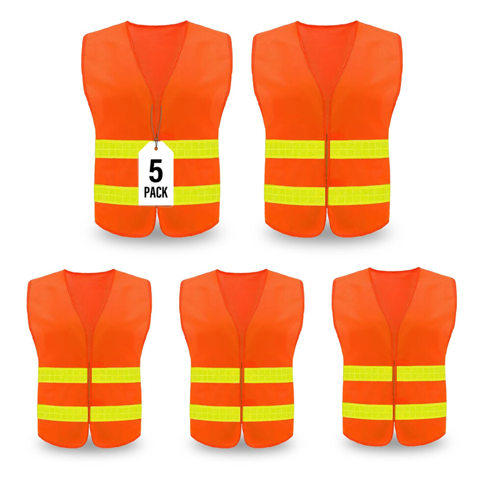 Visibility Safety Vest 5 Pack For Construction, 360 Reflective Visibility, Bright Neon Orange Yellow 9330225180234