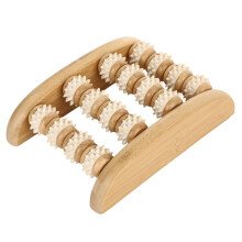 Wooden Foot Massager Deep Reflexology with 50 Double Textured Rollers Non-Slip Base for Plantar Fasciitis Relief