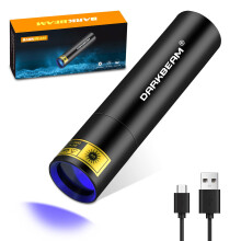 DARKBEAM UV Torch 365nm Mini Black Light - Rechargeable USB Strong Ultraviolet Flashlights LED, Portable Woods lamp, Detector for Pet Urine/Stains, F