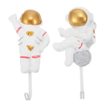 2 Pcs Astronaut Adhesive Wall Hooks NoDrill Strong Hold Cute Coat Hangers for Home and Kids Room