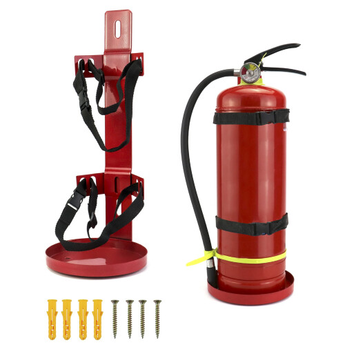 10 lb Fire Extinguisher Bracket 2 Pack, Heavy Duty Metal Frame with Quick Release and Adjustable Straps 1