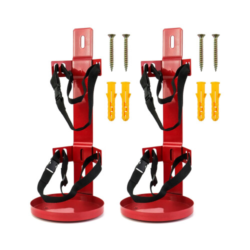 10 lb Fire Extinguisher Bracket 2 Pack, Heavy Duty Metal Frame with Quick Release and Adjustable Straps