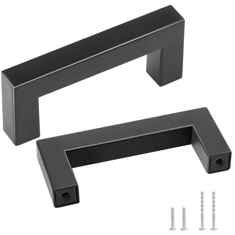 30 Pack Matte Black Cabinet Pulls 3 Inch Modern Stainless Steel Drawer Handles Square Design 9073542860556
