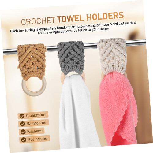 3pcs Macrame Towel Holder Set Handwoven Boho Towel Ring for Bathroom or Kitchen Wall Mount 2