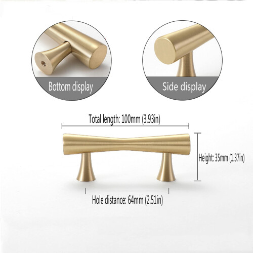 64mm Copper Cabinet Handles and Drawer Knobs, TShaped Brass Pulls, Modern Gold Tone for Kitchen 2