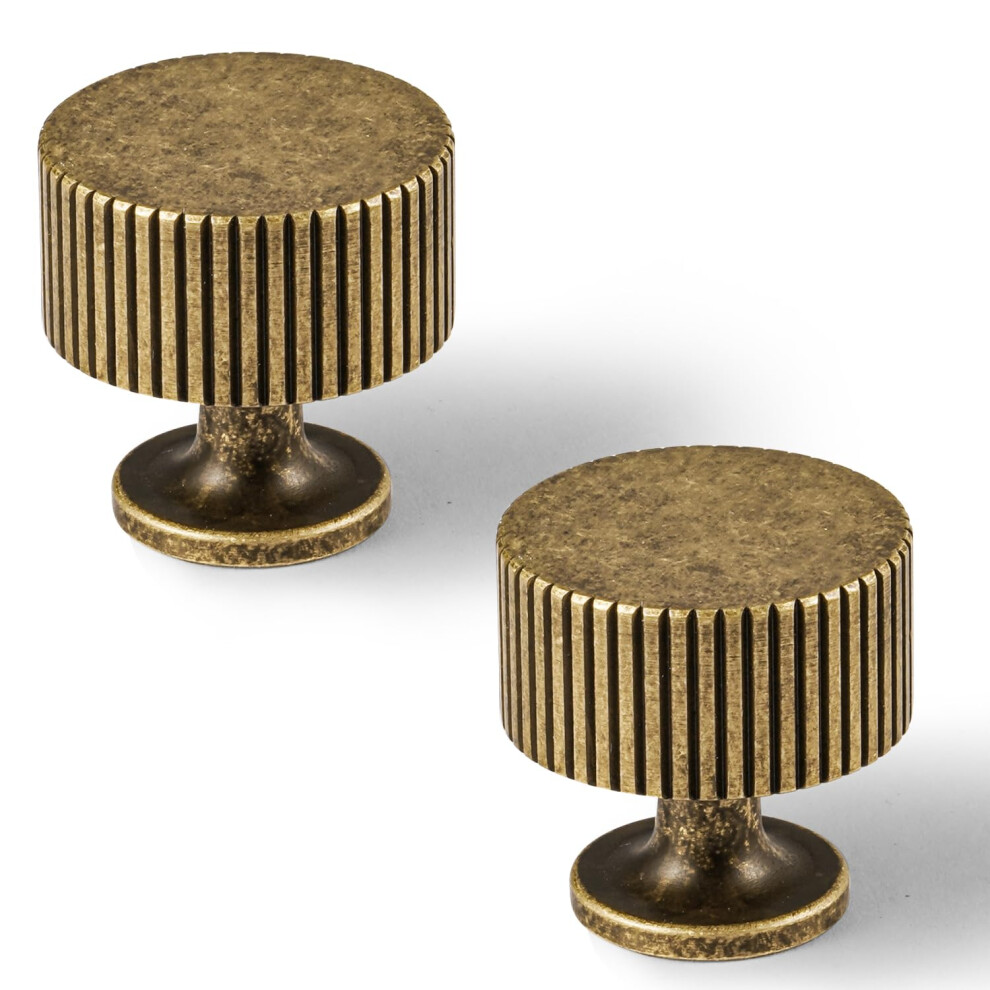 2 Pack Vintage Solid Brass Cabinet Knobs Pulls, 1Inch Antique Finish For Dresser Drawer Kitchen Cabinets 9330225182948