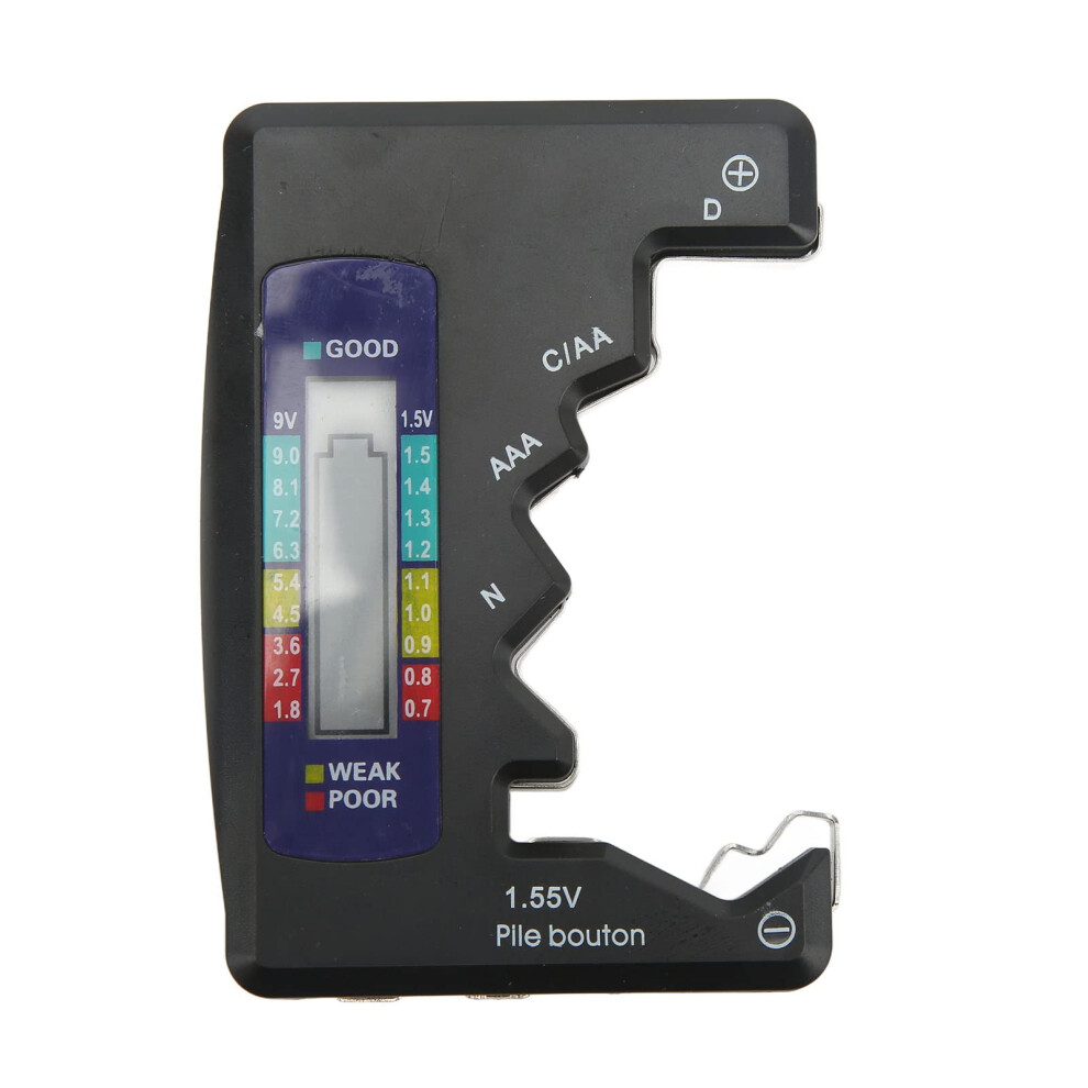Digital Battery Tester With Lcd Color Display For Aa Aaa 9V D C Batteries, Accurate Multitype Checker Black 9330225183112