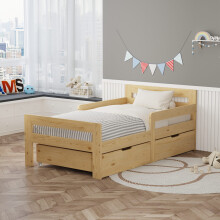 WestWood Wooden Junior Bed Frame Only for Kids, Single Bed with Underbed Drawers Natural