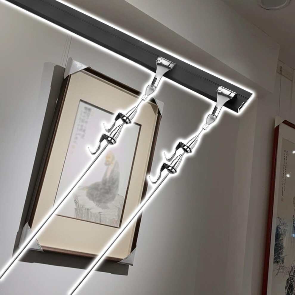 Heavyduty Picture Hanging System With Quick Adjustable Hooks, Concealed Mounting Rail For Art Gallery Wall Display (1.1M Rail, 1M Cable) 9092120341652
