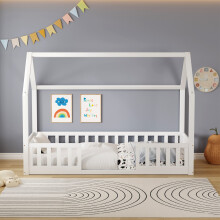 WestWood Wooden House Shaped Toddler Bed Frame Single w/ Split Safety Guard Rail White