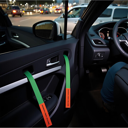 2Pcs Green Car Emergency Door Pull Strap Set,  Visibility Easy Access Escape Rope with Durable Handle 1