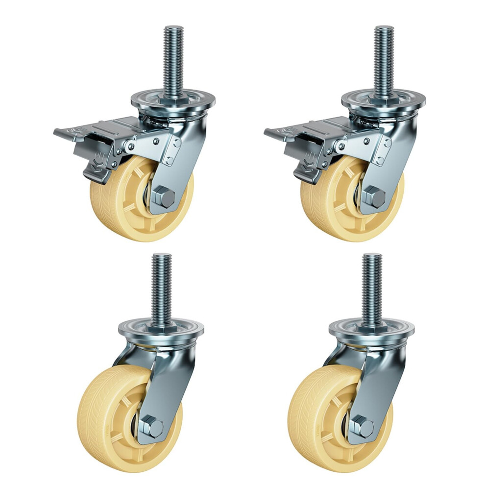 6 Inch Heavy Duty Swivel Casters With Brake, M20 Threaded Stem Industrial Caster Wheels, Set Of 4 For Workbench 9771547716204