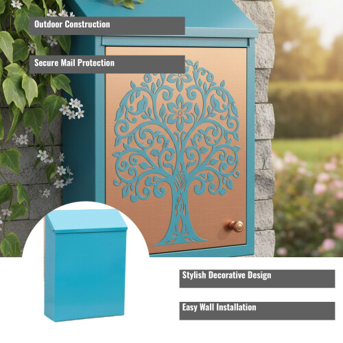 Wall Mounted Mailbox with Secure Locking System, Durable Metal Body, Retro Decorative Style for Home 1