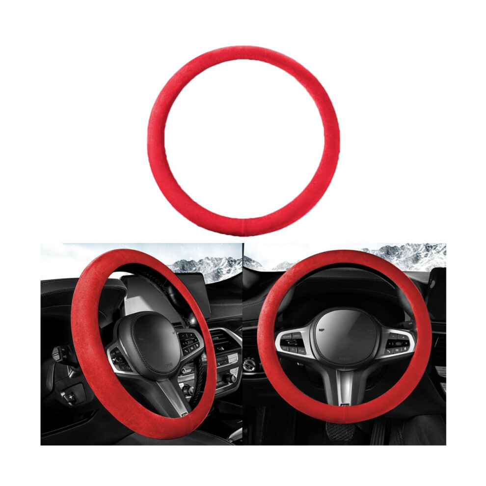 Leather Steering Wheel Cover 15 Inch Universal Nonslip Silicone Grip Soft Suede Comfort Red 9771547716518