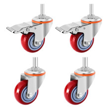 5 Inch Heavy Duty Industrial Casters M16 Threaded Stem Set of 4 with Double Lock Brake Nonmarking PU Wheels for Workbench and Cart